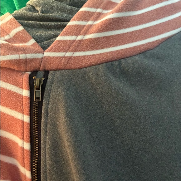 Hooded Pullover Top in Pink Stripe and Charcoal - Picture 4 of 5